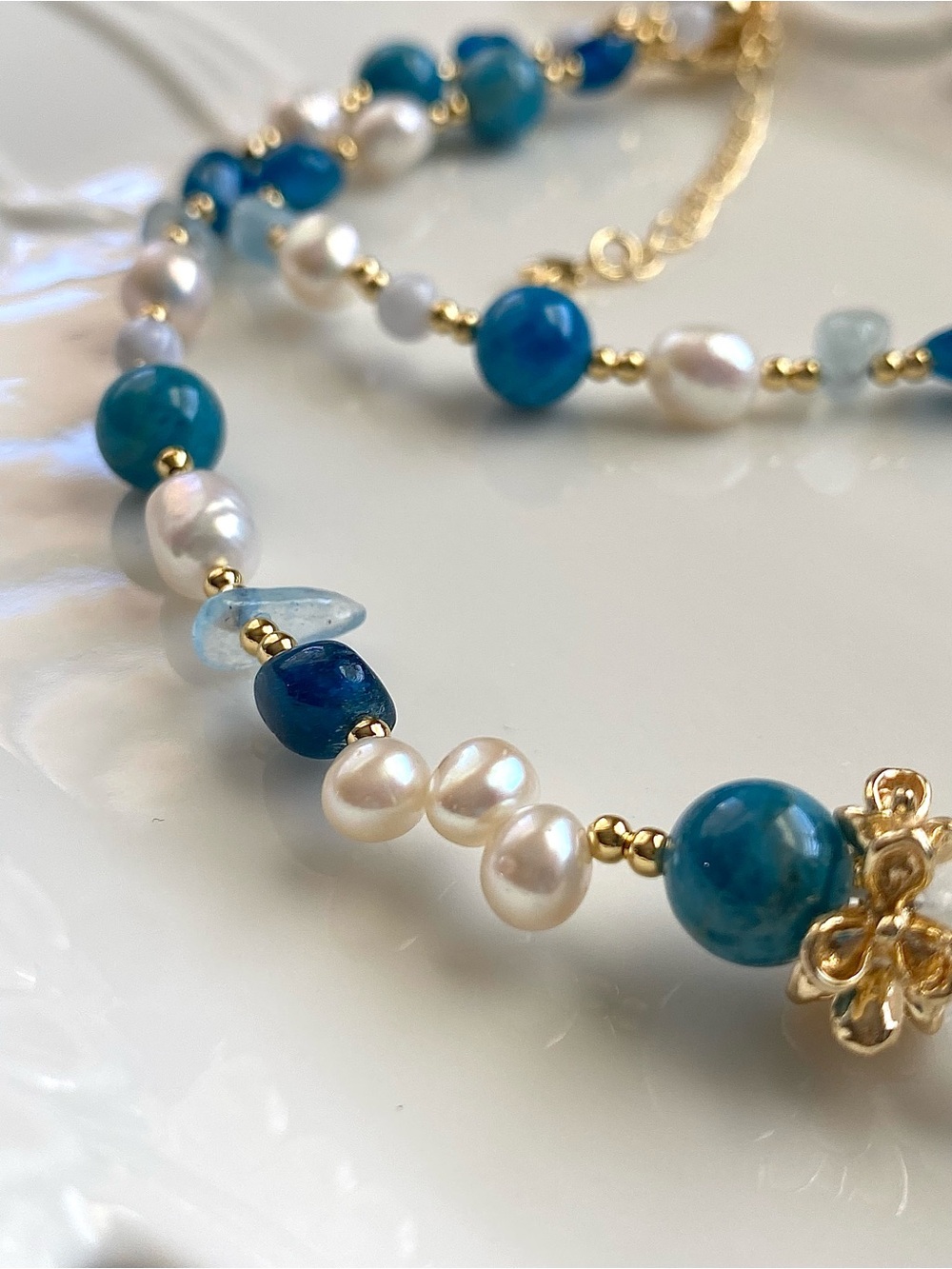 GP71-Handcrafted Apatite And freshwater Pearl Necklace - Picture 5 of 9
